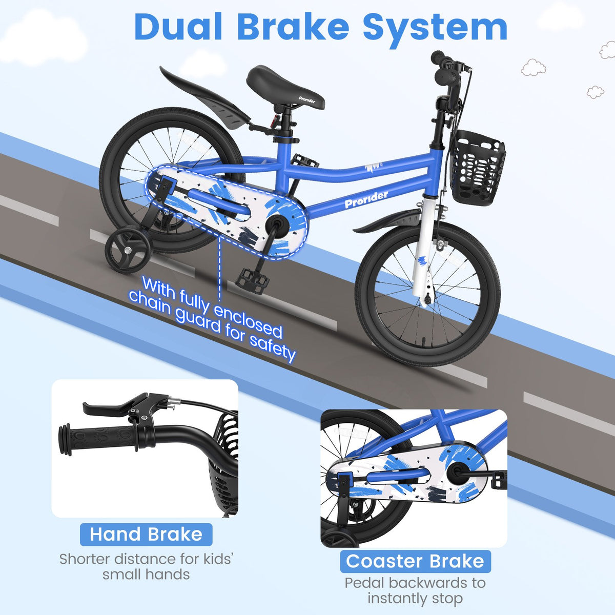 16 Inch Kids Bike with Removable Training Wheels-Blue view 7