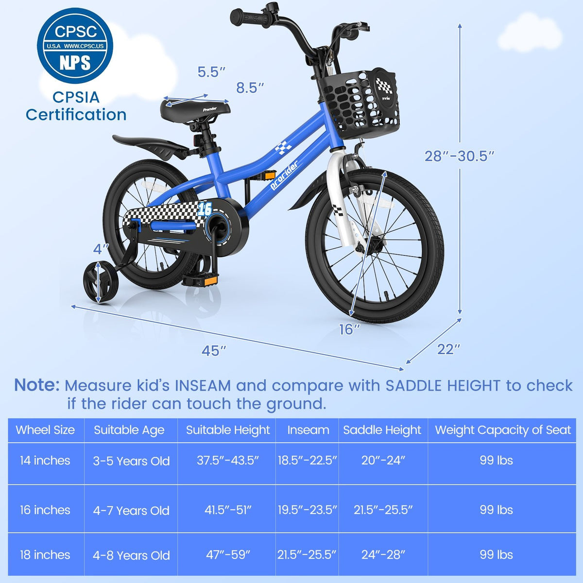 16 Inch Kids Bike with Removable Training Wheels-Navy view 4