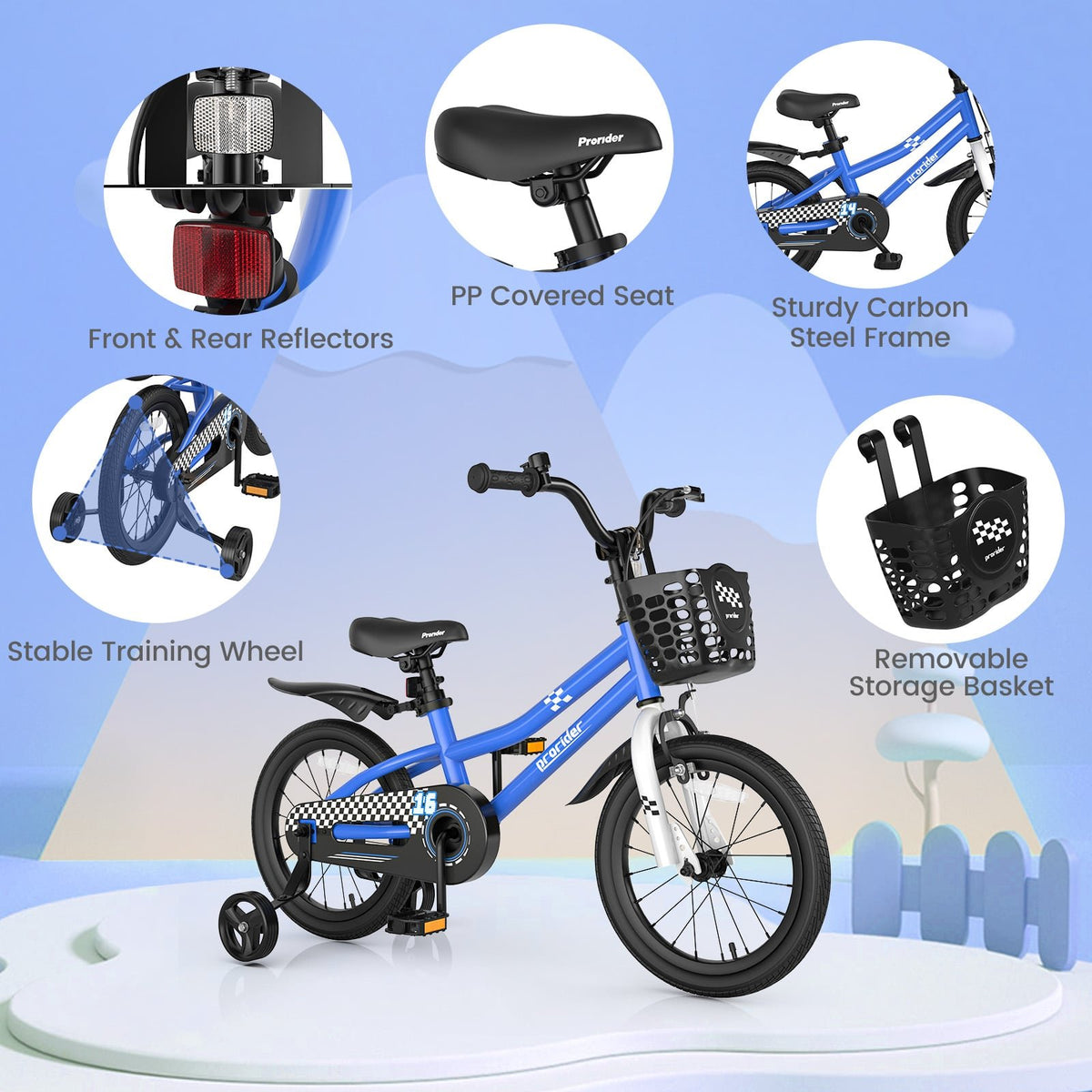 16 Inch Kids Bike with Removable Training Wheels-Navy view 5