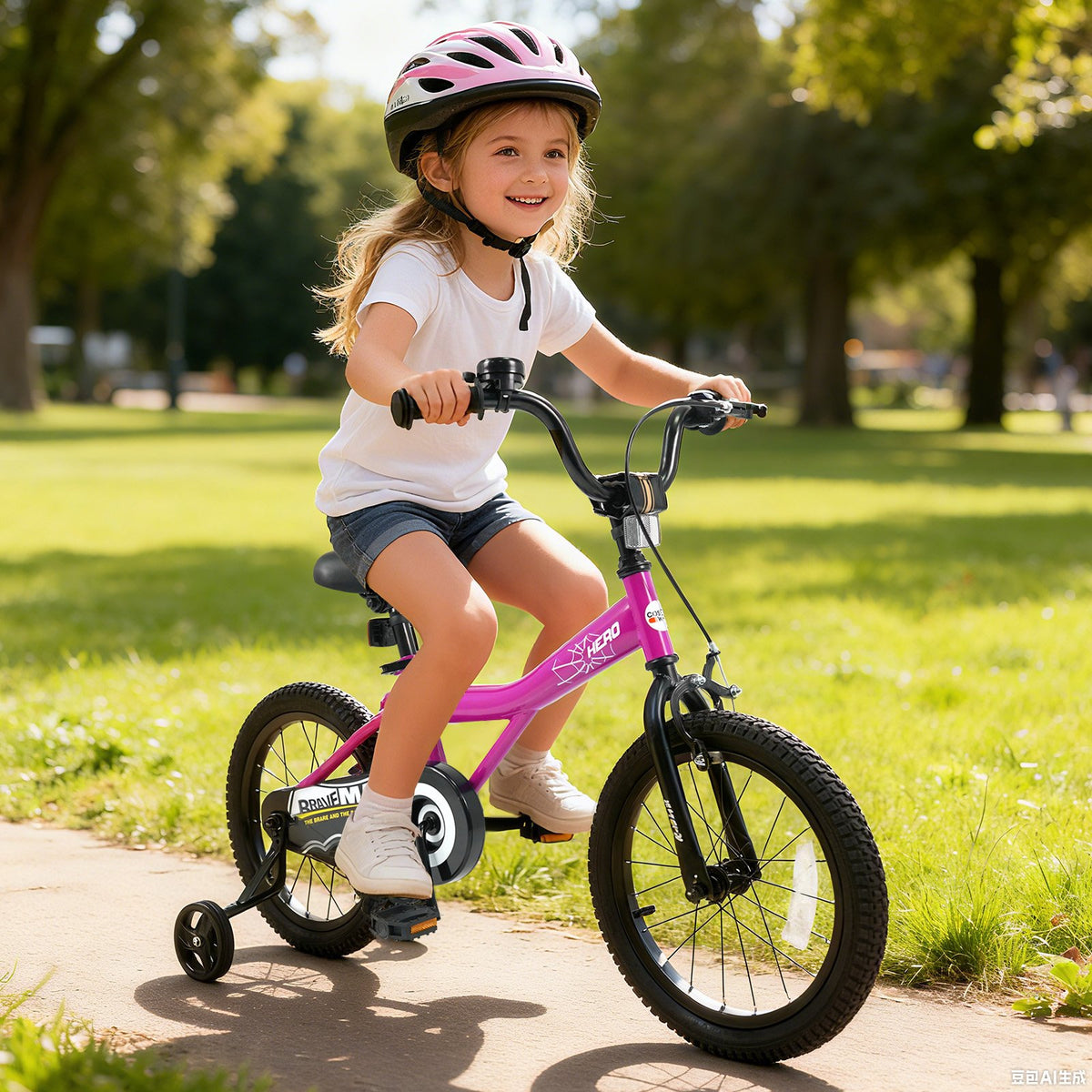 16-Inch Kids Bike with Removable Training Wheels Pink-Brave Hero view 3