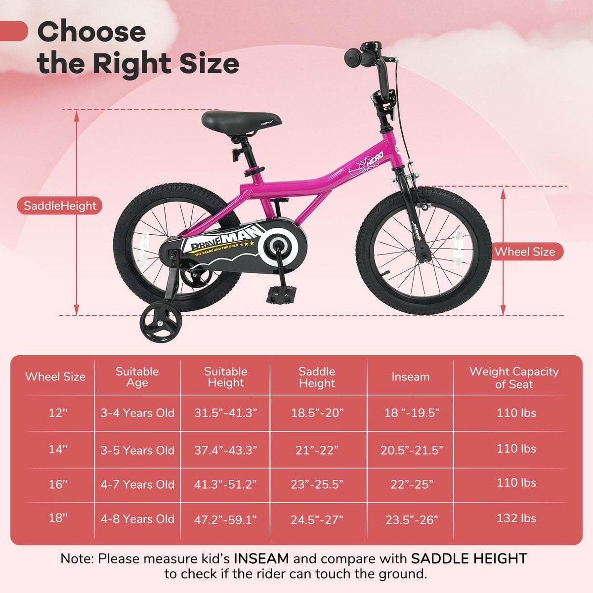 16-Inch Kids Bike with Removable Training Wheels Pink-Brave Hero view 4