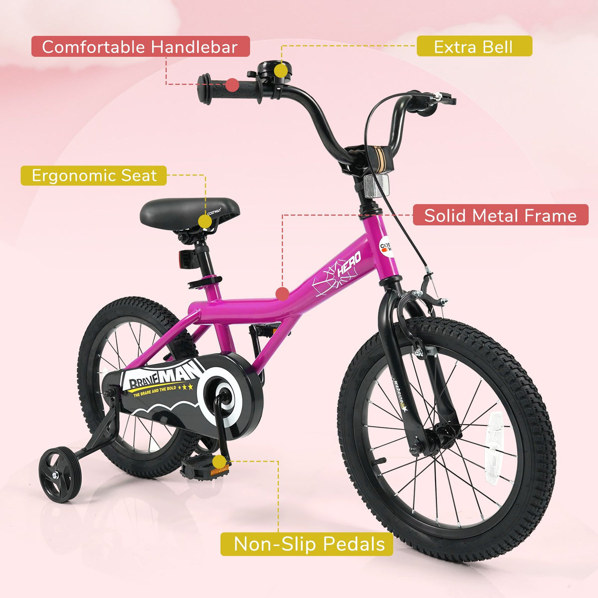 16-Inch Kids Bike with Removable Training Wheels Pink-Brave Hero view 5