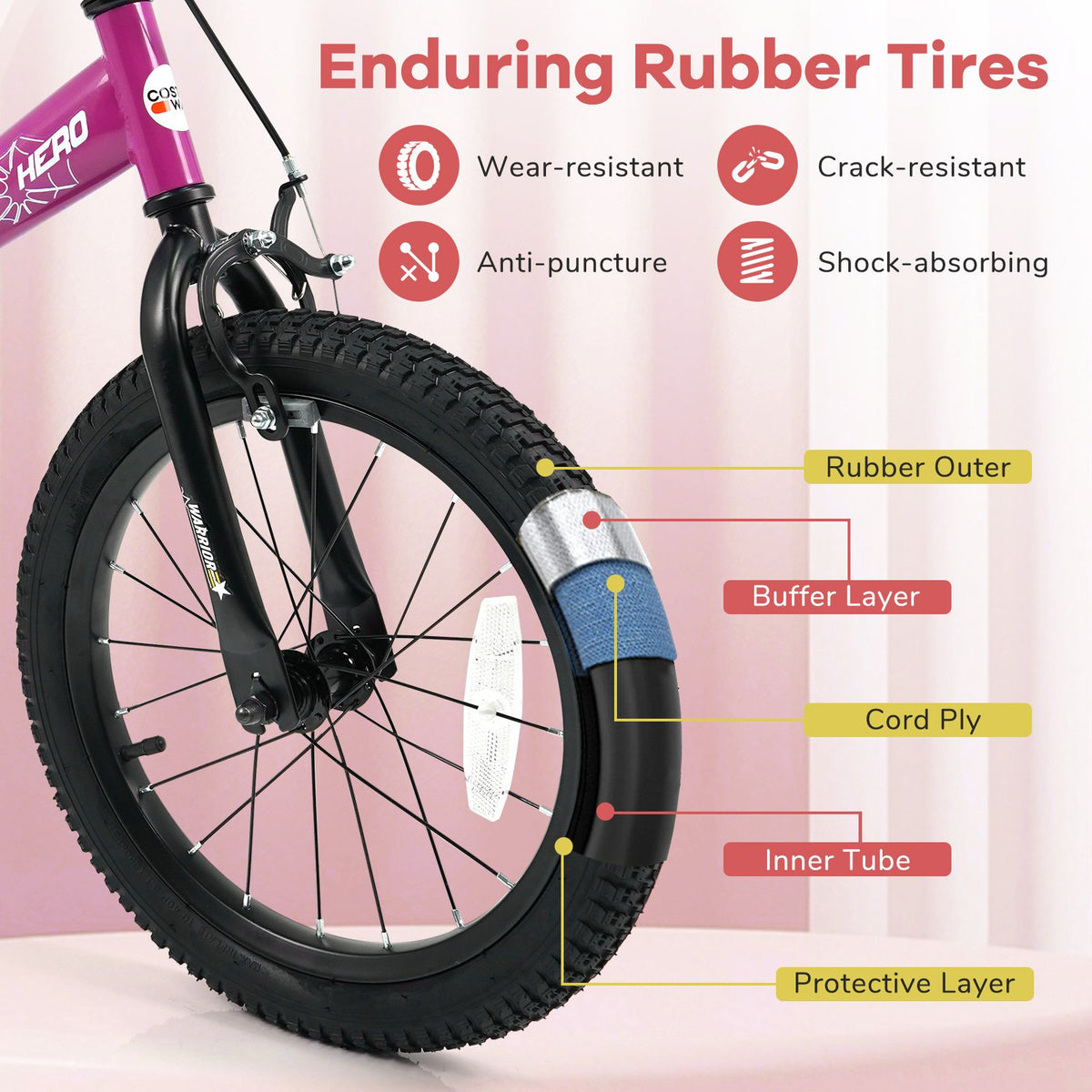 16-Inch Kids Bike with Removable Training Wheels Pink-Brave Hero view 9