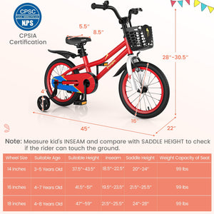16 Inch Kids Bike with Removable Training Wheels-Red view 3