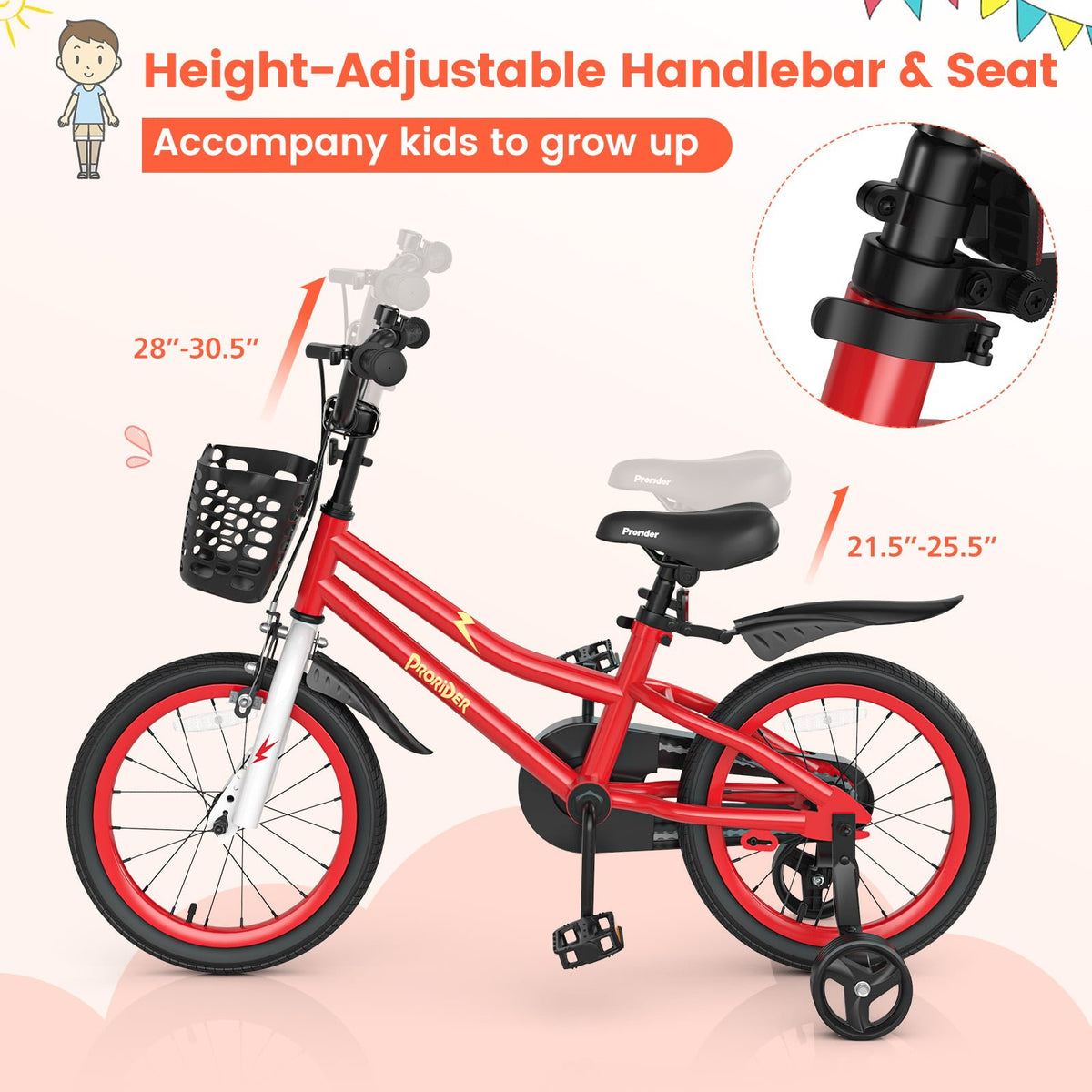 16 Inch Kids Bike with Removable Training Wheels-Red view 6