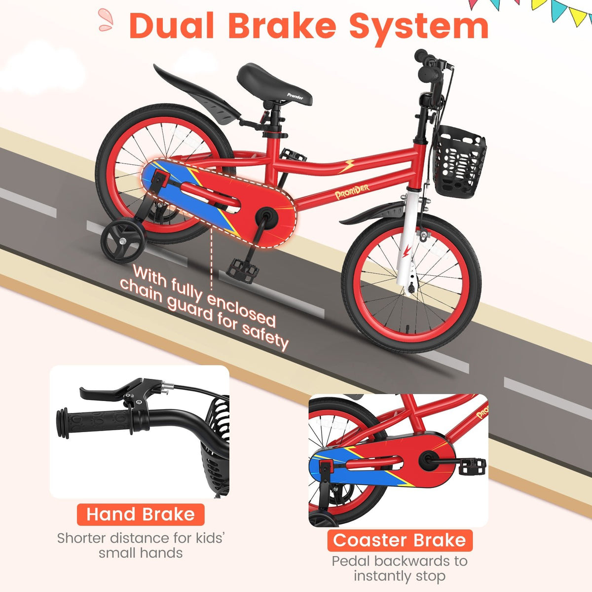 16 Inch Kids Bike with Removable Training Wheels-Red view 7