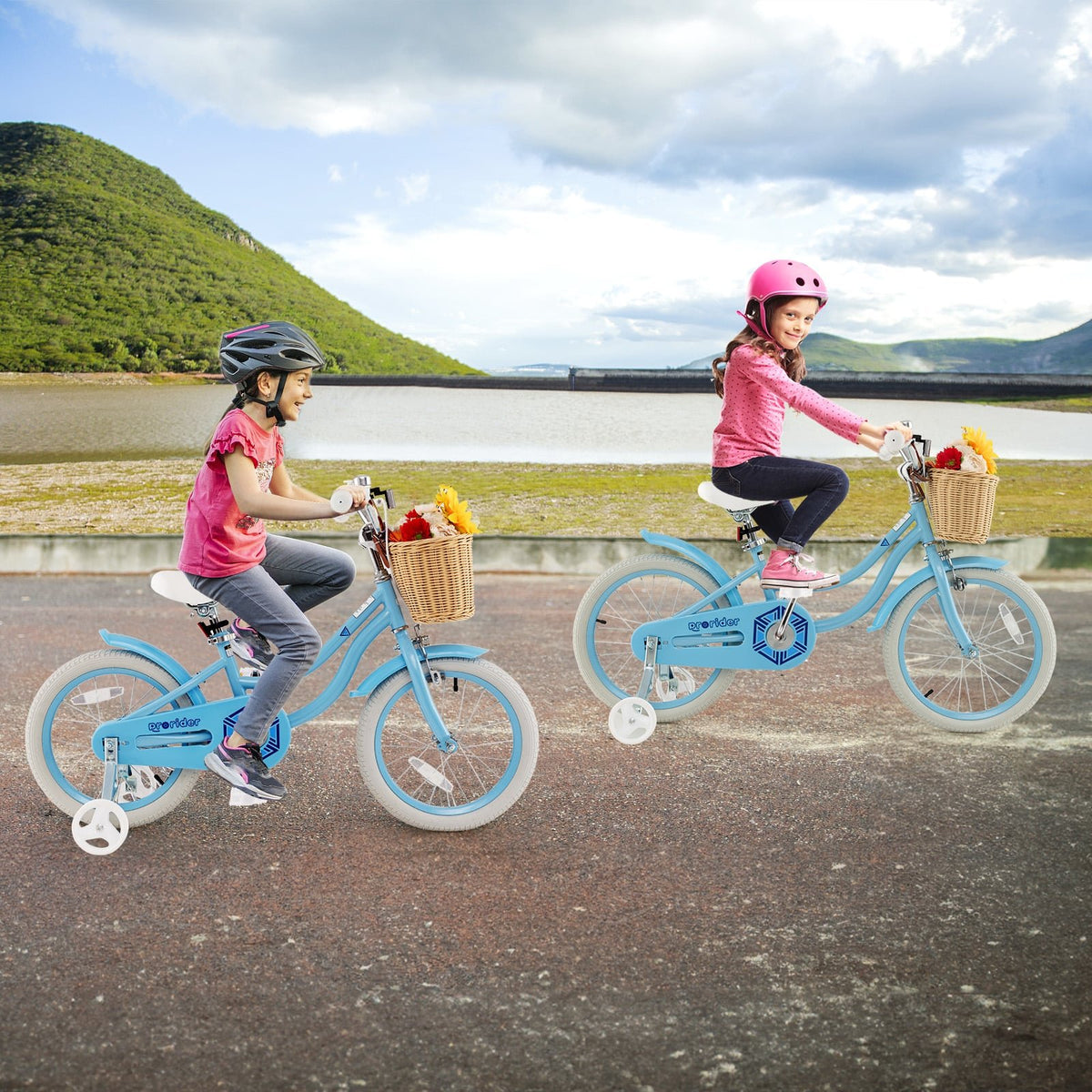 16-Inch Kids Bike with Training Wheels and Adjustable Handlebar Seat-Blue view 3