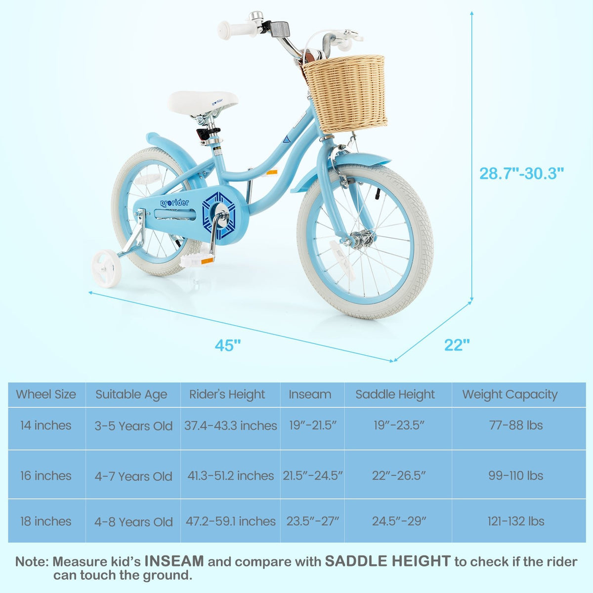 16-Inch Kids Bike with Training Wheels and Adjustable Handlebar Seat-Blue view 5