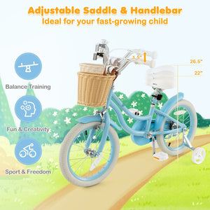 16-Inch Kids Bike with Training Wheels and Adjustable Handlebar Seat-Blue view 6