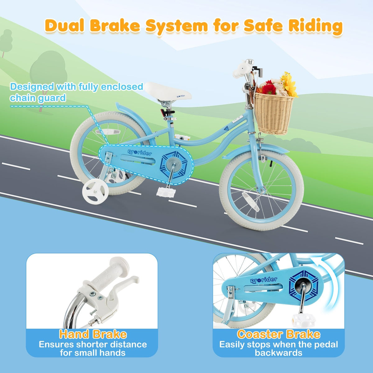 16-Inch Kids Bike with Training Wheels and Adjustable Handlebar Seat-Blue view 7