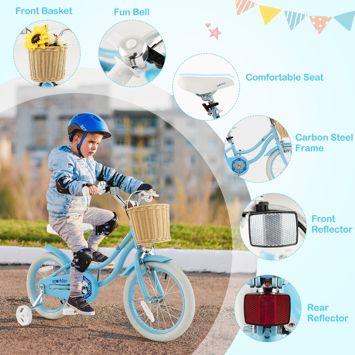 16-Inch Kids Bike with Training Wheels and Adjustable Handlebar Seat-Blue view 9