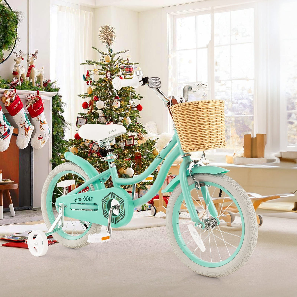 16-Inch Kids Bike with Training Wheels and Adjustable Handlebar Seat-Green view 2