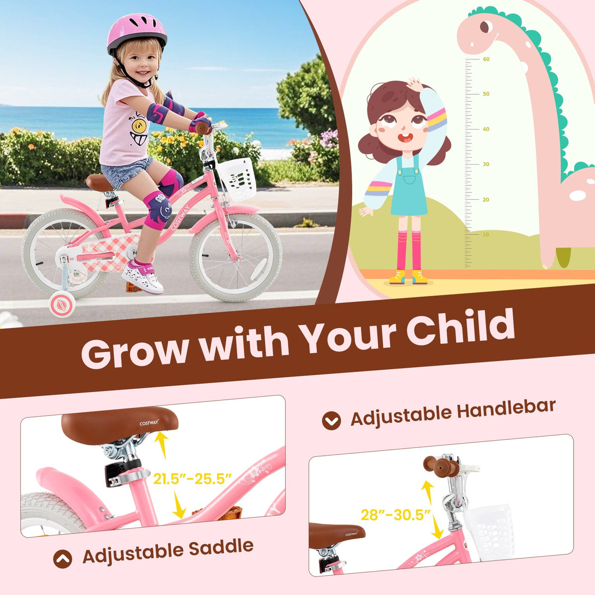 16 Inch Kids Bike with Training Wheels and Basket for Boys Girls 4-7 Years Old-16 inches view 7