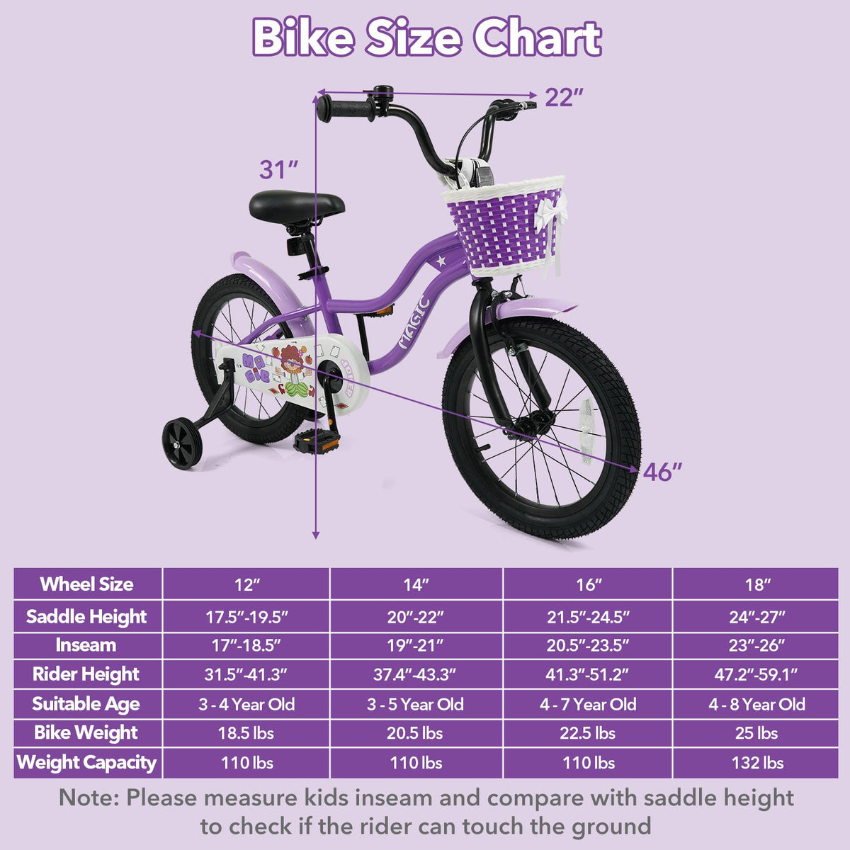 16 Inch Kids Bike with Training Wheels for Aged 4-7 Years Old - Magic Purple view 4