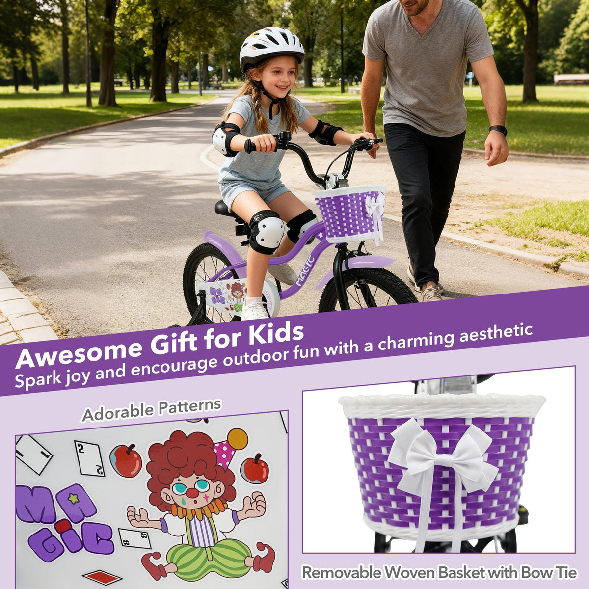 16 Inch Kids Bike with Training Wheels for Aged 4-7 Years Old - Magic Purple view 8