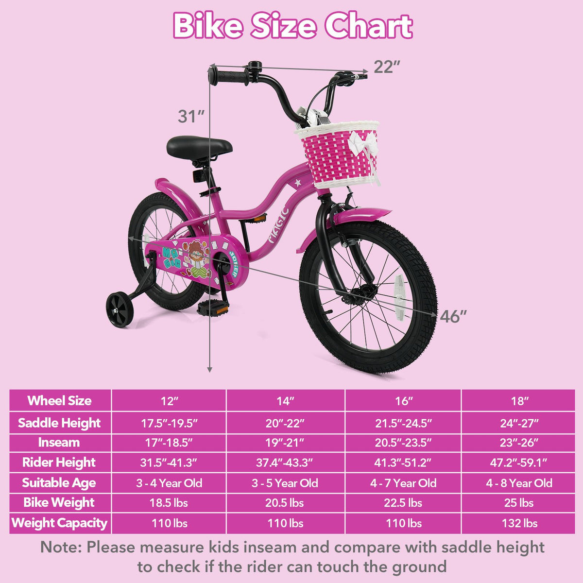 16 Inch Kids Bike with Training Wheels for Aged 4-7 Years Old - Magic Rose view 4