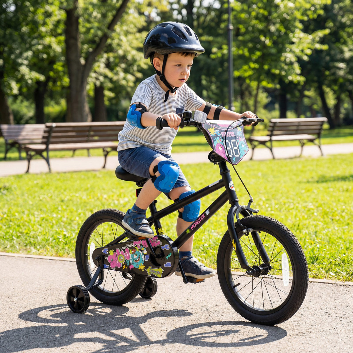 16 Inch Kids Bike with Training Wheels for Ages 4-7 Years Old Black- Street Art Time view 2