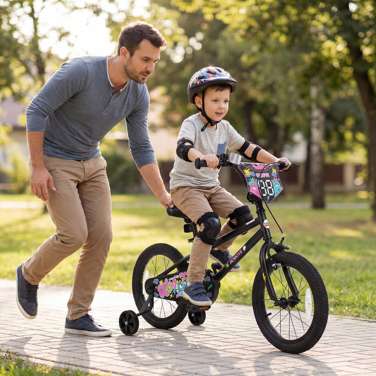 16 Inch Kids Bike with Training Wheels for Ages 4-7 Years Old Black- Street Art Time view 3