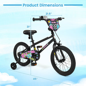 16 Inch Kids Bike with Training Wheels for Ages 4-7 Years Old Black- Street Art Time view 4