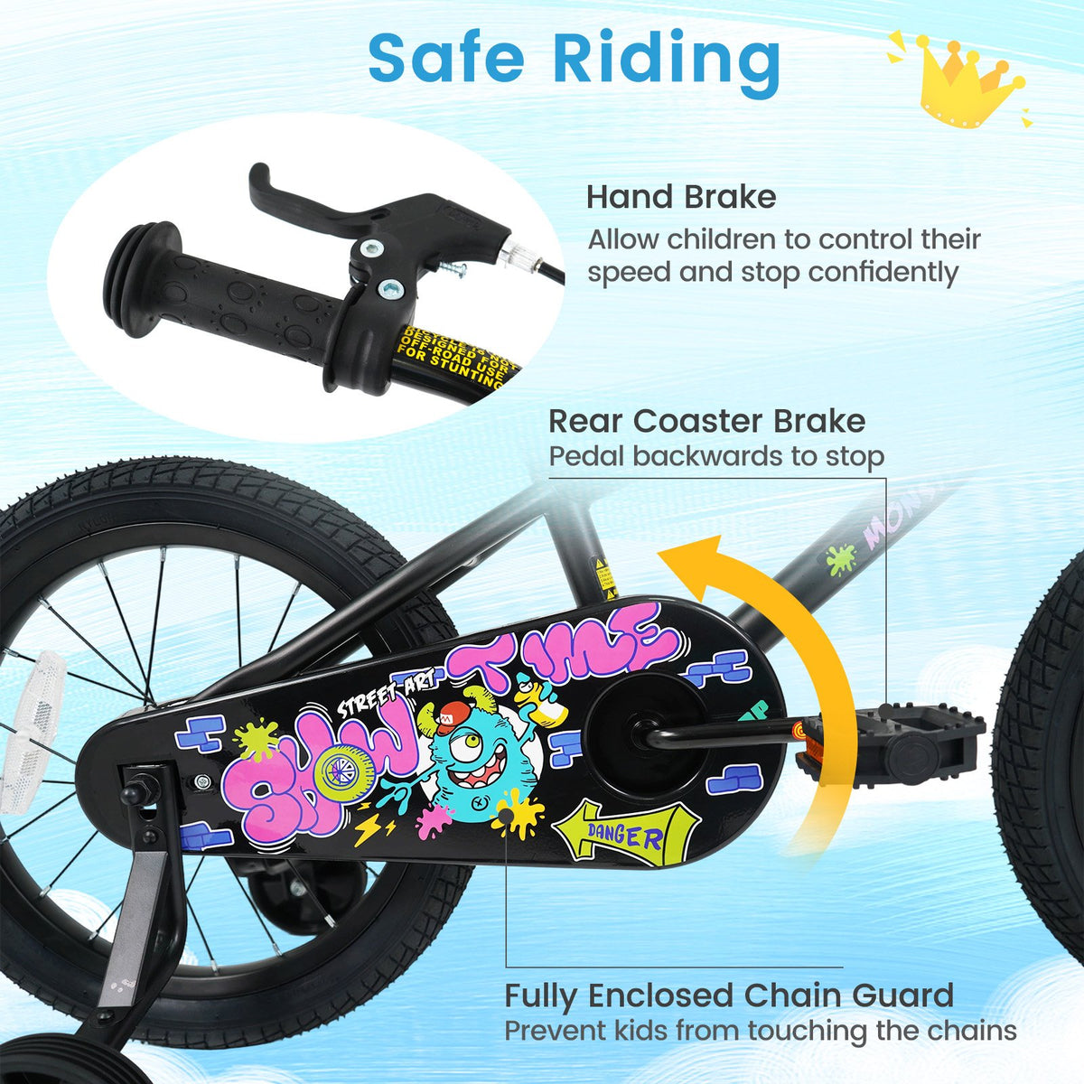 16 Inch Kids Bike with Training Wheels for Ages 4-7 Years Old Black- Street Art Time view 5