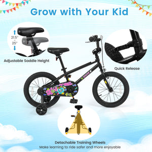 16 Inch Kids Bike with Training Wheels for Ages 4-7 Years Old Black- Street Art Time view 6