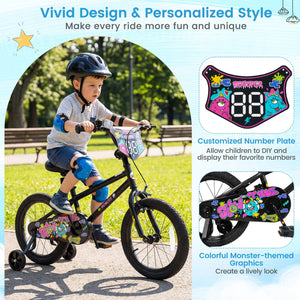 16 Inch Kids Bike with Training Wheels for Ages 4-7 Years Old Black- Street Art Time view 8