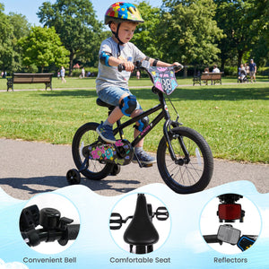 16 Inch Kids Bike with Training Wheels for Ages 4-7 Years Old Black- Street Art Time view 9