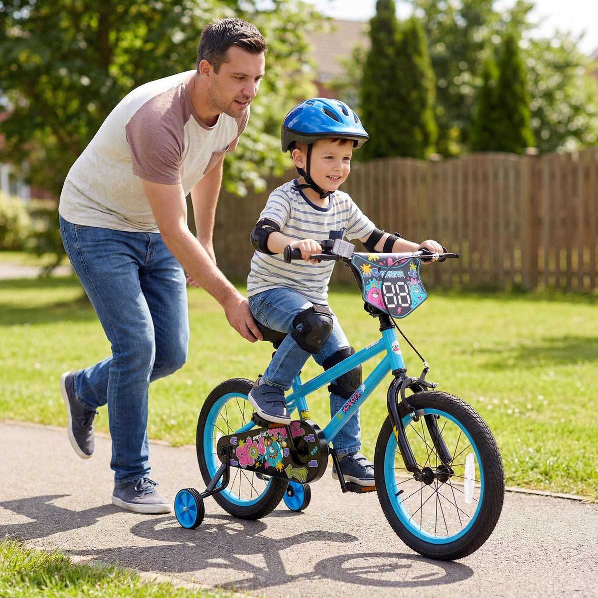 16 Inch Kids Bike with Training Wheels for Ages 4-7 Years Old Blue- Street Art Time view 3