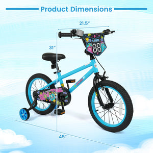 16 Inch Kids Bike with Training Wheels for Ages 4-7 Years Old Blue- Street Art Time view 4