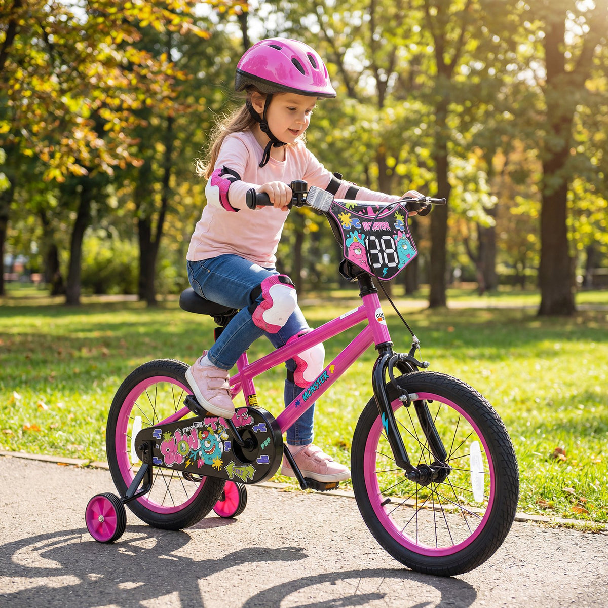 16 Inch Kids Bike with Training Wheels for Ages 4-7 Years Old Pink- Street Art Time view 2