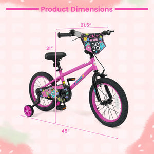 16 Inch Kids Bike with Training Wheels for Ages 4-7 Years Old Pink- Street Art Time view 4