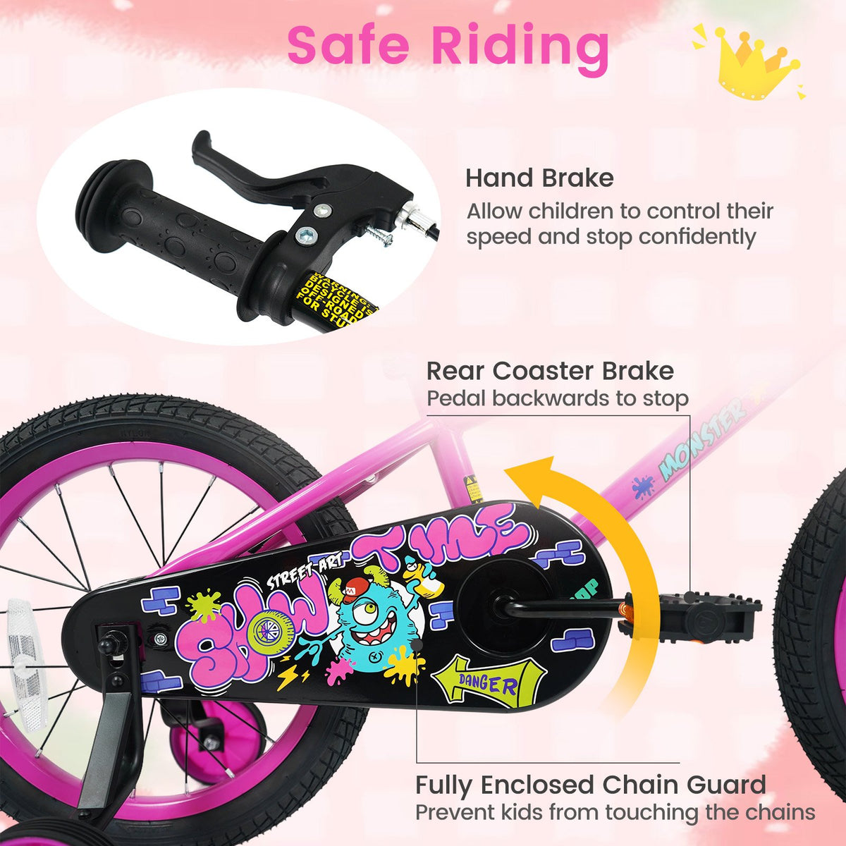 16 Inch Kids Bike with Training Wheels for Ages 4-7 Years Old Pink- Street Art Time view 5
