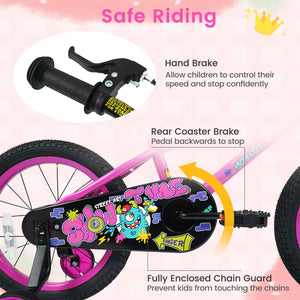 16 Inch Kids Bike with Training Wheels for Ages 4-7 Years Old Pink- Street Art Time view 5