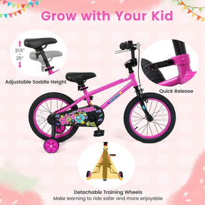16 Inch Kids Bike with Training Wheels for Ages 4-7 Years Old Pink- Street Art Time view 6