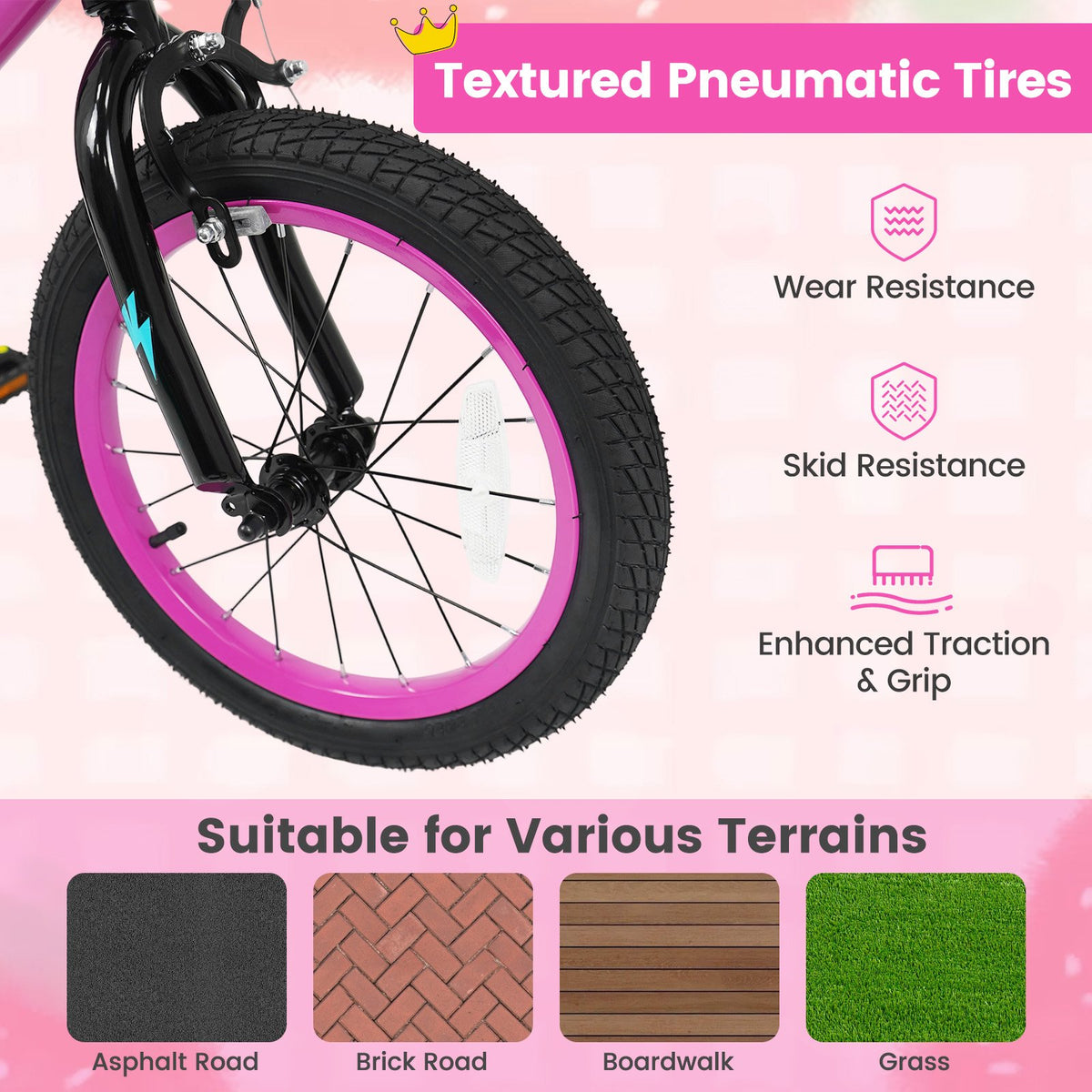 16 Inch Kids Bike with Training Wheels for Ages 4-7 Years Old Pink- Street Art Time view 7
