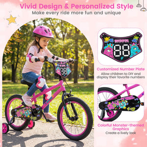 16 Inch Kids Bike with Training Wheels for Ages 4-7 Years Old Pink- Street Art Time view 8