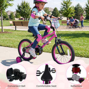 16 Inch Kids Bike with Training Wheels for Ages 4-7 Years Old Pink- Street Art Time view 9
