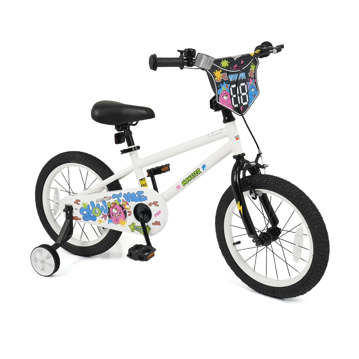 16 Inch Kids Bike with Training Wheels for Ages 4-7 Years Old White- Street Art Time
