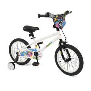 16 Inch Kids Bike with Training Wheels for Ages 4-7 Years Old White- Street Art Time