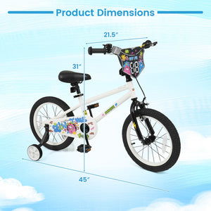 16 Inch Kids Bike with Training Wheels for Ages 4-7 Years Old White- Street Art Time view 4