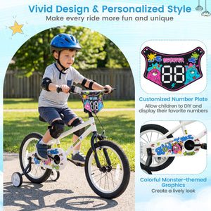 16 Inch Kids Bike with Training Wheels for Ages 4-7 Years Old White- Street Art Time view 8