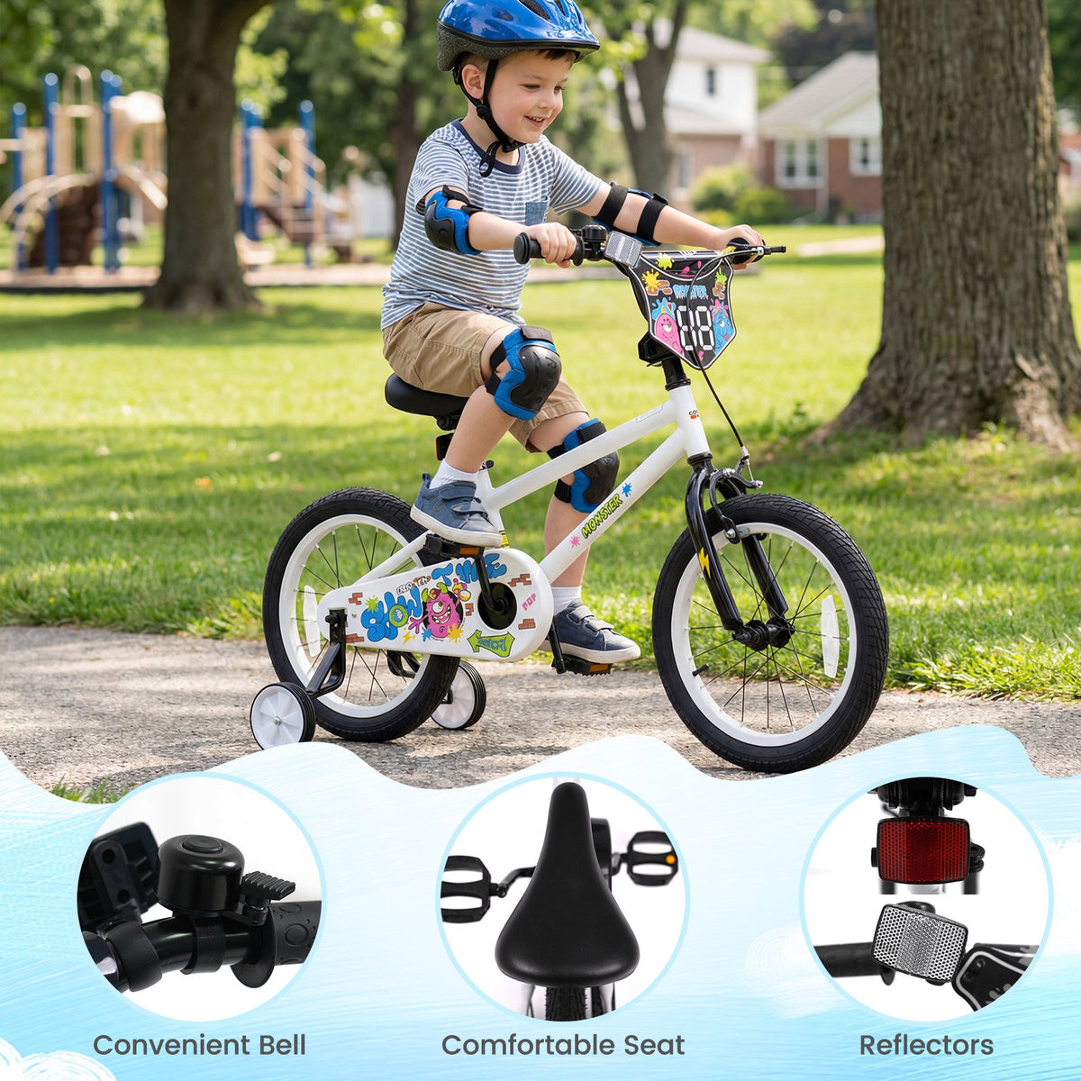 16 Inch Kids Bike with Training Wheels for Ages 4-7 Years Old White- Street Art Time view 9