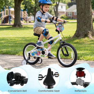 16 Inch Kids Bike with Training Wheels for Ages 4-7 Years Old White- Street Art Time view 9