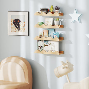 16 Inch Kids Bookshelf Set of 4 Floating Nursery Book Shelves for Decoration Book Toy Storage-Natural view 2