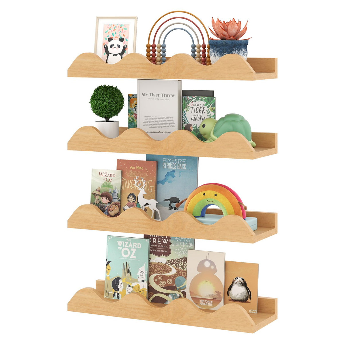 16 Inch Kids Bookshelf Set of 4 Floating Nursery Book Shelves for Decoration Book Toy Storage-Natural view 4