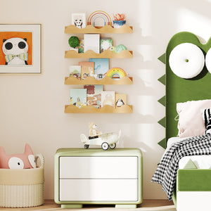 16 Inch Kids Bookshelf Set of 4 Floating Nursery Book Shelves for Decoration Book Toy Storage-Natural view 6