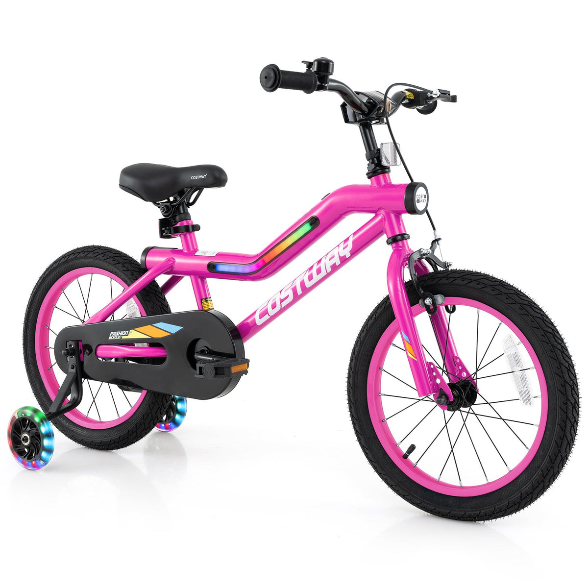Patented 16 Inch LED Lighted Kids Bike with Training Wheels and Headlight for Ages 4-7 Years-16 inches