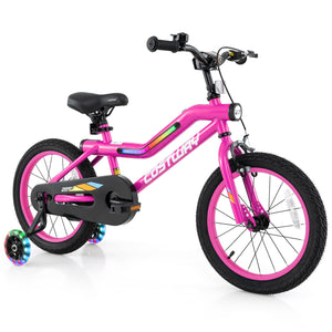 Patented 16 Inch LED Lighted Kids Bike with Training Wheels and Headlight for Ages 4-7 Years-16 inches