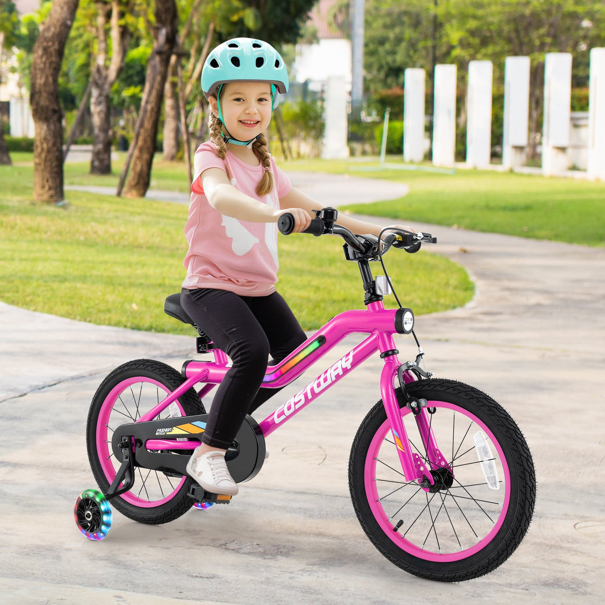 Patented 16 Inch LED Lighted Kids Bike with Training Wheels and Headlight for Ages 4-7 Years-16 inches view 2