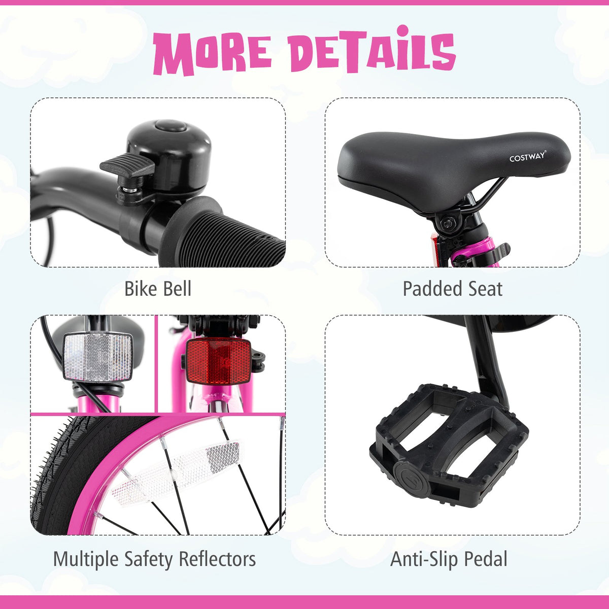Patented 16 Inch LED Lighted Kids Bike with Training Wheels and Headlight for Ages 4-7 Years-16 inches view 5